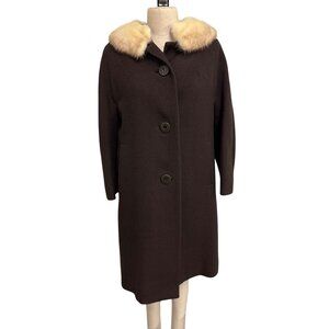 Vintage Shagmoor Brown Wool Coat With Fur Collar and Button Front, Fundraiser fo